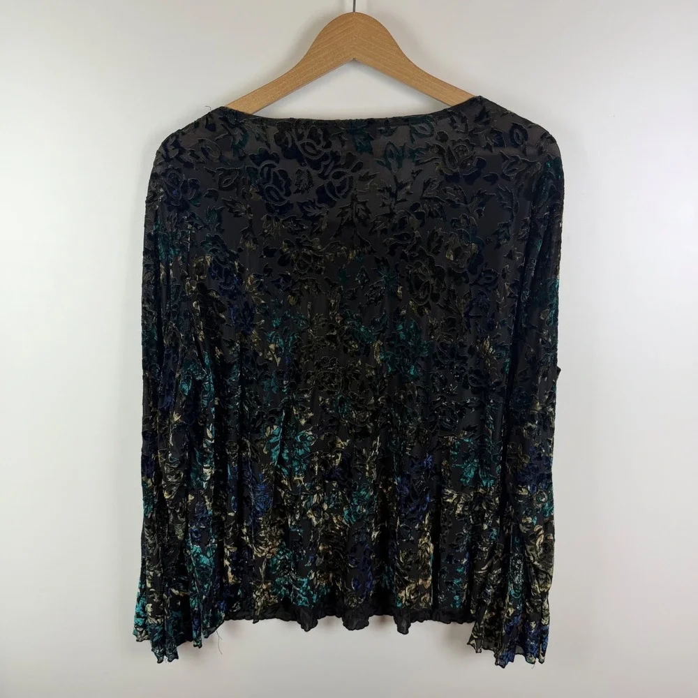 Coldwater Creek Velvet Burnout Floral Blouse Size‎ 1X Whimsigoth Artsy Sheer - Picture 5 of 9